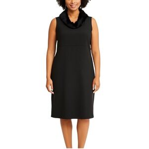 Richard Malcolm Dress Black Faux Fur Collar Sleeveless LBD Stretch Chic Size 10‎